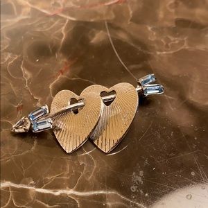 Carl-Art Double Heart Sterling Pin Brooch Blue Stone Vintage Mid-Century Modern
